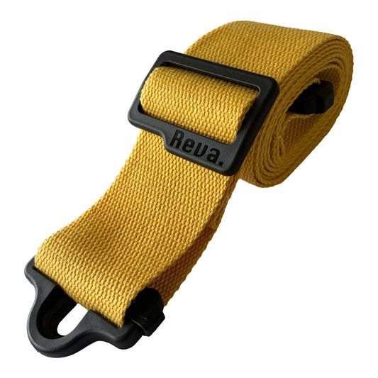 A red polypropylene Reva R1 Locking Guitar/Bass Strap, with an integrated strap lock system and length adjustment buckle.